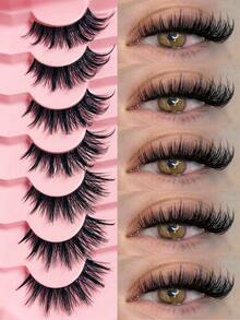 Asiteo 7 Pairs Natural Messy Cat Eye False Eyelashes, Transparent Lash Band, Create Cat Eye Makeup Look, Fox Eye, Long And Slender, Lightweight Soft Natural, Strip False Eyelashes, Halloween - Black - View 1