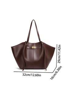 Metal Buckle Decor Leather Fabric Large Capacity Twist Lock Closure Multi-Function Shoulder Tote Bag, Suitable For Daily Commute, Shopping And Travel, Meeting Diverse Storage Needs - Coffee Brown - View 4