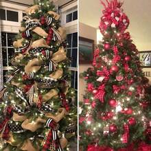 Roll Christmas Plaid Linen Decorative Ribbon/Christmas Tree Red & Green Bow Linen Ribbon/Christmas Gift Wrapping Burlap Ribbon - Multicolor - View 7