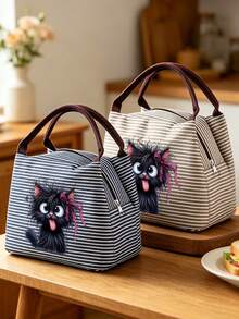 Cute Black Cat Lunch Bag,Leak-Proof Lunch Bag/Cooler Bag,Lightweight Canvas Lunch Box,For Work, Picnics, Outdoor Activities - Multicolor - View 2