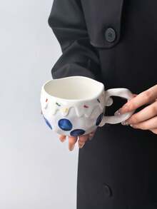 1pc Ins Cute Fruit Ceramic Mug, Exquisite Girl Style Cream Rim Fruit Print Coffee Cup, Highly Attractive Water Cup, Tea Cup, Latte Art Cup, Beautiful Cup, Perfect Gift For Friends - Multicolor - View 18