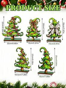 5/1pc Christmas Wooden Tree Decor, Christmas Tree Table Centerpiece, Creative Green Christmas Tree With Wooden Base Logo, Suitable For Farmhouse Style Fireplace Windowsill Room Decoration, Party Holiday Decor, Christmas Decoration - Green - View 4