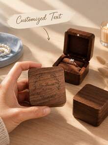 Custom Wooden Wedding Engagement Ring Box, Personalized Engraved Wooden Ring Storage Box, Square Ring Storage Box, Anniversary Gift, Women's Ring Box, Quiet Luxury Style - Multicolor - View 8