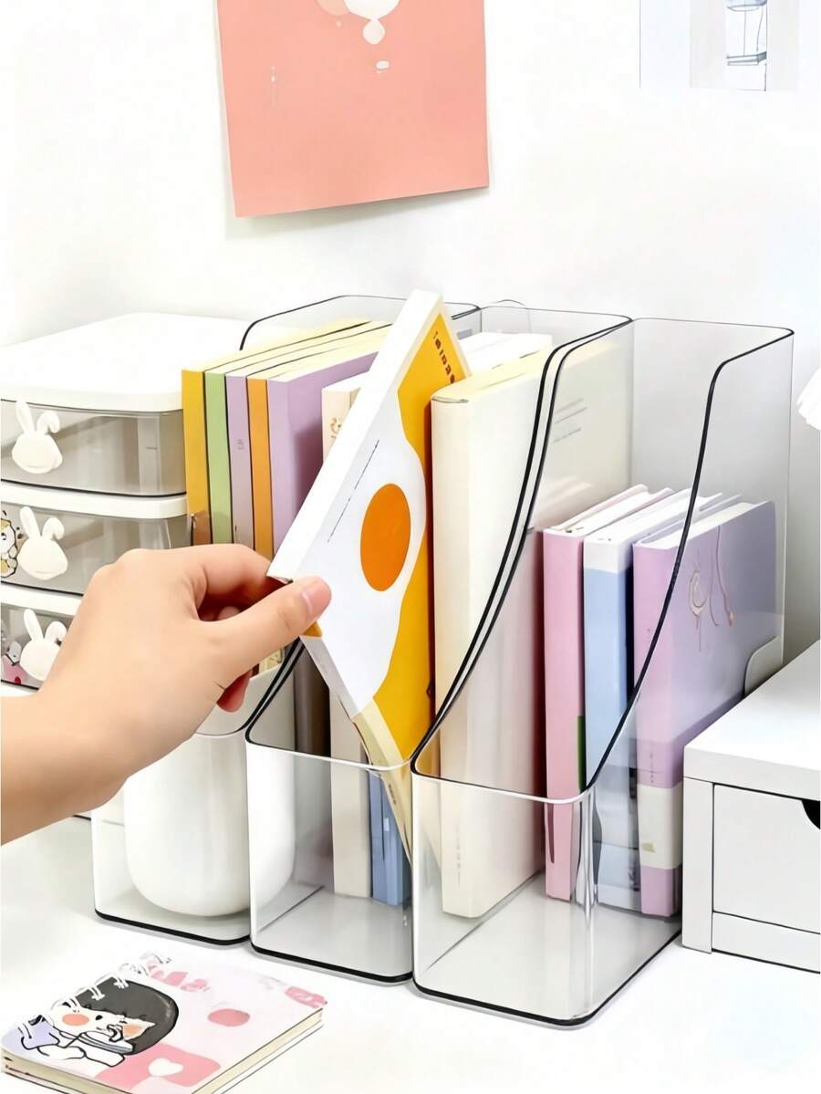 Foldable Matte PP File Storage Box, Desktop Vertical Book Stand, Transparent Acrylic A4 Paper Organizer, Document And Scrapbook Paper Sorting Rack, Suitable For Student Desks, Office Workspaces, Home Study, Libraries, Classrooms - Multicolor - View 1