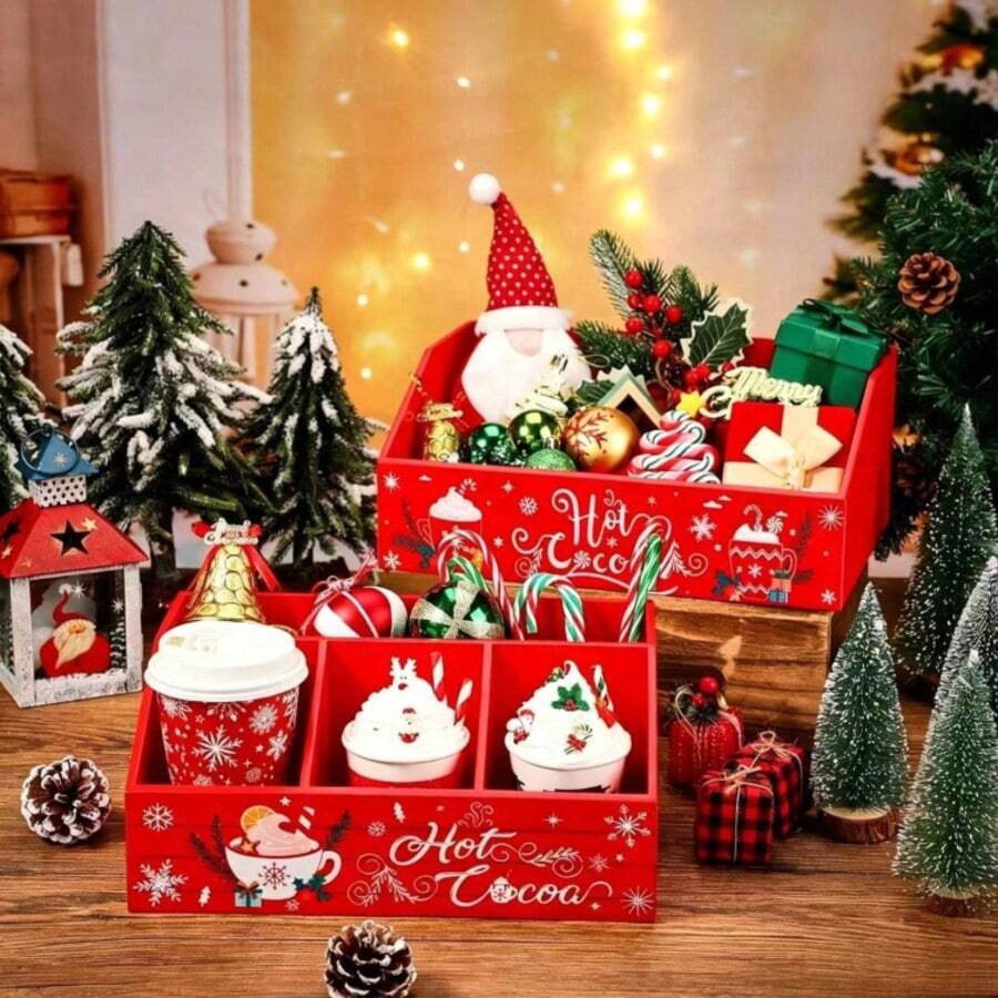 Wooden Storage Box Desktop Party Candy Snack Organizer Christmas Gift Solid Wood Divided Storage Box - Multicolor - View 1