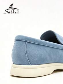 Salkin Classic Designer Handmade Men's Moccasin Affordable Luxury Slip On Loafers For Men Wide Toe Fit Suede Vegan Leather Dusty Blue Men Shoes Casual Shoes Men Flat Driving Shoes Holiday Gift - Baby Blue - View 6