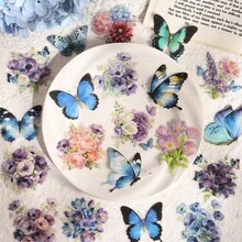 25pcs Floral Butterfly Sticker Set, Vintage Flower Decorative Self-Adhesive Stickers For Scrapbooking, Journaling, Planner And DIY Crafts - Multicolor - View 2