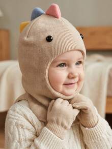 1PC Fashionable Unisex Kids Cartoon Dinosaur Knitted Balaclava Hat, New Solid Color Thin Soft Comfortable Knitted Balaclava For Autumn/Winter - 1PC - View 8