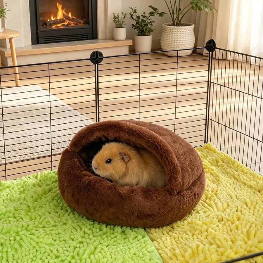ITANDME Round Guinea Pig Bed, Semi-Enclosed Design, High Side Walls, Non-Slip Base, Winter Guinea Pig Bed, Suitable For Guinea Pigs, Degus, Ferrets And Other Small Pets