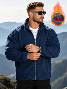 Men's Polar Fleece Casual Long Sleeve Loose Sweatshirt With Pocket, Autumn/Winter Fleece - Royal Blue - View 5