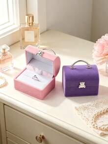 1pc/2pcs Aesthetic Bear Jewelry Box, Jewelry Organizer, Ring Box, Desktop Decor, Velvet Mini Suitcase Style Ring Earring Necklace Storage Box, Ideal Gift For Birthday And Special Occasions - Multicolor - View 8