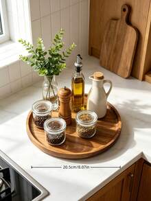 1pc Rotating Storage Tray, Slouchy Susan, Wooden Tray, Kitchen Storage, Kitchen Condiment Organizer, Rotating Tray Spice Rack, Can Be Used As Kitchen Storage Tray, Kitchen Storage Supplies, Also Can Be Used As Serving Plate, Breakfast Tray, Serving Tray, Rotating Cake Stand, Multi-Functional Tray, Suitable For Bathroom, Vanity, Coffee Bar, Decorative Tray, Kitchen Decor And Accessories, 360 Degree Rotating Storage Space, - Camel - View 2