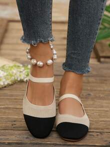 Women's New Single Strap Vintage Minimalist Versatile All-Season Shoes - Beige + Black - View 5