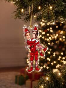 1pc Personalized Photo Elf Couple Christmas Ornament,Custom Xmas Tree Hanging Pendant,Cartoon Elf Costume Customized Portrait Holiday Keepsake Decor Gift For Lovers Family - Multicolor - View 8