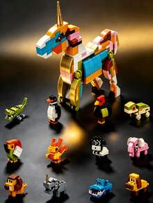 Youleli 12pcs Kids Cartoon Animal Building Blocks Puzzle Toy Set, Educational DIY Interlocking Assembly Blocks, Suitable For Boys And Girls Birthday And Christmas Gifts - Multicolor - View 2