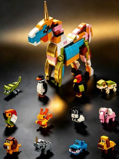 Youleli 12pcs Kids Cartoon Animal Building Blocks Puzzle Toy Set, Educational DIY Interlocking Assembly Blocks, Suitable For Boys And Girls Birthday And Christmas Gifts