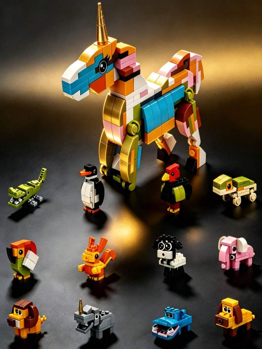 Youleli 12pcs Kids Cartoon Animal Building Blocks Puzzle Toy Set, Educational DIY Interlocking Assembly Blocks, Suitable For Boys And Girls Birthday And Christmas Gifts
