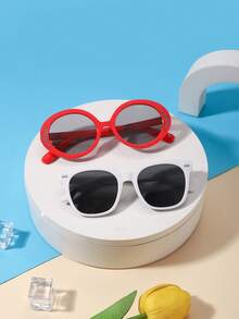 1set 2pcs Kids 3-8Y Mixed Shape Glitter Accent PC Frame Sweet Fashion Glasses For Gathering Wear With Glasses Box - Multicolor - View 2