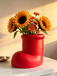 1pc Red Boot-Shaped Vase, Creative Christmas Boot Planter, Holiday Christmas Tabletop Centerpiece Decoration, Unique Living Room, Office, Holiday Party Display Table Decor - A - View 12