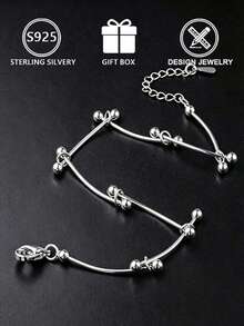 1pc Ins Style 925 Silver Bead Knot Thin Snake Bone Bracelet For Women Commute & Date Wear - Silver - View 8