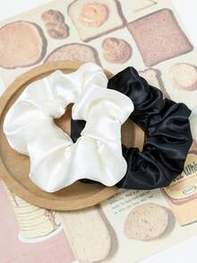 10pcs Fruit Print Satin High Elasticity Ruched Hair Scrunchies, Soft Daily Versatile Ponytail Hair Accessories Headwear - Multicolor - View 3