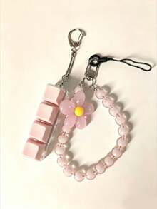 1pc Colorful Beaded Petal Phone Charm, With 4-Key Fingertip Toy Keychain, Stress Relief Keychain, Handmade Beaded Flower Phone Chain, Wrist Strap, Pendant, Keychain Accessory, Keyboard Key Design, Adult Finger Keychain, Finger Press Keychain, Soothing Keychain, Focus On Relaxation Keychain, Birthday Gift, Party Gift, Holiday Gift - Multicolor - View 13