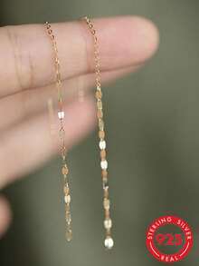 1 Pair S925 Sterling Silver Luxury Thin Chain Glitter Ear Thread Long Dangle Earrings Versatile For Commute And Date Women's Jewelry - Ear Wire - View 1