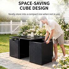 AYAYM Garden Furniture Set With Cushions, Convertible L‑Shaped Outdoor Rattan Sofa Set With Storage Box & Glass Coffee Table For Patio Conservatory Garden, Black & White - 8-seater With Glass Dining Table - View 5