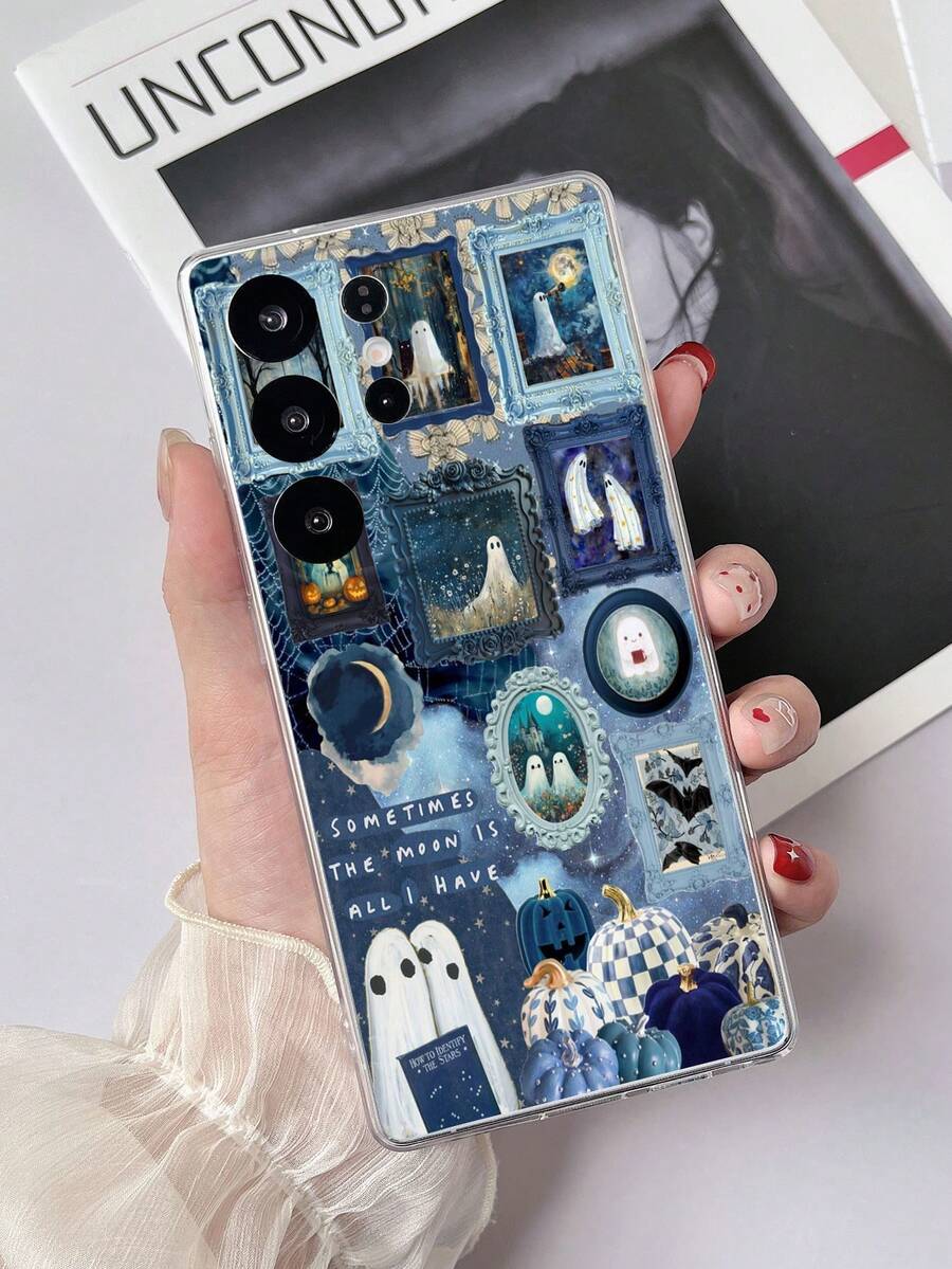 1pc Transparent TPU Anti-Drop Painted Ghost Pattern Phone Case Compatible With Samsung Galaxy S23 Ultra/A14/A24 Android Phones Note 12 Pro/Pixel 8/8 Pro/9 Pro XL Android Phones - Multicolor - View 1