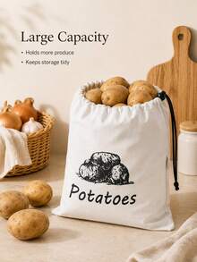 Drawstring Kitchen Storage Bag, Printed Potato Onion Chili Garlic Storage Bag, With Rope Closure, Lightweight Food Countertop Storage Bag, For Home Kitchen Organization, Daily Groceries And Household Storage - Multicolor - View 9