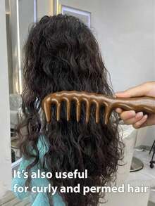1pc Wide Tooth Thick Comb, Suitable For Curly Hair, Permed Hair Women's Wavy Styling, Scalp Massage Comb, Anti-Static And Heat Resistant - Brown - View 8