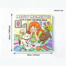 1 Adult Coloring Book Cute Cat Coloring Book, Meow Moments Cozy Girl & Kitten Daily Illustrations, Relaxing Hobby Coloring Sheets For Beginners - Multiple Styles - View 2