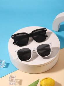 2pcs Kids 3-8Y Solid Square PC Frame Cool Fashion Glasses For Party & Holiday Photoshoot With Glasses Box - Multicolor - View 6