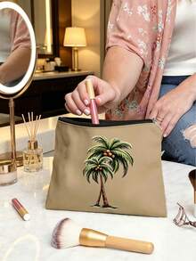 Coconut Print Pattern Storage Bag, Multifunctional Makeup Bag, Portable Travel Grooming Bag With Zipper, Skincare Bag,Daily Care Bag, The Best Gift For Friends, Suitable For Shopping, School, Travel, Daily Use - Multicolor - View 3