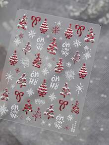1Sheet Self-Adhesive Christmas Nail Decals, 3D Embossed Red White Xmas Tree Snowflake Bow OH HO HO Elements, Chic Nail Stickers For Winter Season Manicure - Multicolor - View 4