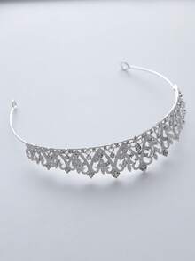 1pc Shiny Rhinestone Decorated Alloy Crown, Elegant Hair Accessory Suitable For Bride Wedding, Daily Photography, Party Birthday And Other Occasions - Silver - View 5