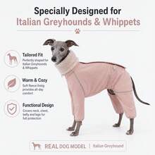 Italian Greyhound Windproof Coat, Gray Pink Autumn/Winter Warm Waterproof Reflective Teddy Fleece High Collar Four-Legged Jumpsuit, Slim Fit, Suitable For Italian Greyhound And Whippet - Dusty Pink - View 11