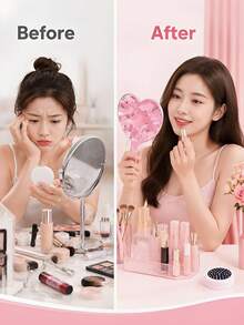 Cute Heart-Shaped Portable Makeup Mirror, Mini Handheld Eyelash Mirror, Specially Designed For Women - Suitable For Travel And Parties. Pink-Silver Ripple Style, Suitable For Student Dormitories, Offices, And Desktops. - Multicolor - View 5