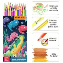 Pensil Warna Neon Fluorescent 24/50, Perlengkapan Seni, Set Pensil, Buku Mewarnai yang Bagus, Pensil untuk Kelas - Pensil warna fluorescent 24 warna - View 4
