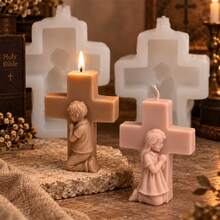 3D Praying Boy Girl Cross Candle Mold Christian Religious Silicone Mold For DIY Wax Candle Making Baptism First Communion Prayer Memorial Gift Home Decor Craft Supplies - Mold - View 4