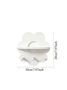 1pc White Wooden Flower Wall Shelf With Hooks, Cute Floating Storage ...