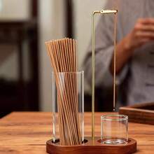 Inverted Incense Holder With Wooden Base And Glass Tube, Zen Hanging Incense Burner For Aromatherapy Meditation, Creative Design Backflow Incense Burner With Glass Tube And Wooden Base, Suitable For Home, Yoga Studio Zen Decor - 1PC - View 2