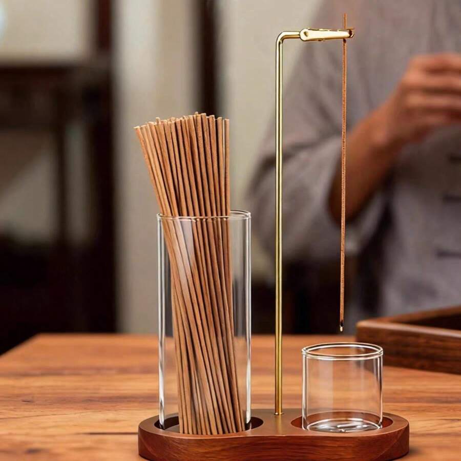 Inverted Incense Holder With Wooden Base And Glass Tube, Zen Hanging Incense Burner For Aromatherapy Meditation, Creative Design Backflow Incense Burner With Glass Tube And Wooden Base, Suitable For Home, Yoga Studio Zen Decor