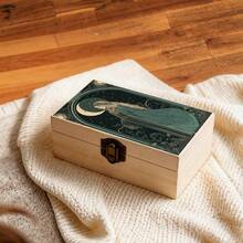 1pc Wooden Storage Box With Moon Goddess Art Nouveau Illustration, Jewelry Organizer Box, Jewelry Collection Keepsake Box, Souvenir Storage, Desktop Organizer, Bohemian Home Decor - Multicolor - View 5