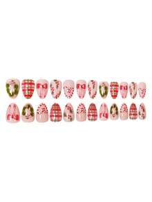 24pcs Christmas Holiday Wearable Nails, White Snowflake Pattern Full Coverage Fake Nails, Christmas Theme Manicure, Suitable For Women And Girls - Multicolor - View 4