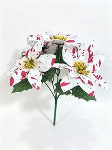 1pc 13 Inch Artificial Poinsettia, 5 Red And White Christmas Flowers, Faux Poinsettia Bush, Suitable For Home Christmas Tree, Dining Table, Wedding Decor And Other Home Decor, Christmas Home Decor, Autumn Home Decor, Artificial Plants, Outdoor Garden Decor - Multicolor - View 5
