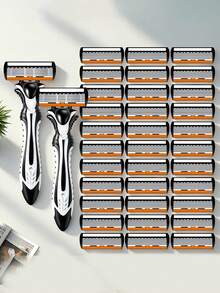 New 6-Layer Men's Razor Set, Includes 12-18-30 Blades, Manual Shaving Razor, Universal Blade Head Depilatory Razor, Plastic Non-Slip Handle, Travel And Home Essential, Dry And Wet Use Manual Razor, Perfect Gift Choice - A - View 1