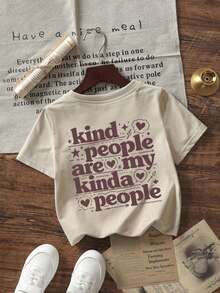 1pc Infant Boys' Creative Cartoon Graphic Letter Slogan Print Basic Round Neck Short Sleeve T-Shirt, Casual Fashion Baby Boy Clothes - Apricot - View 4