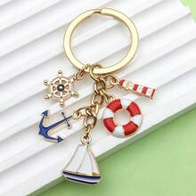 Cross-Border Hot-Selling Oil Drop Sailboat Lighthouse Lifebuoy Ship Wheel Anchor Keychain Pendant Creative Car Key Decoration Accessory - Multicolor - View 1