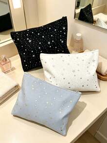 1pc/3pcsBlue, Black, White Star Printed Makeup Bag, Storage Pouch, Toiletry Bag, Suitable For Daily Grooming, Trips, Use In Spring, Summer, Autumn And Winter - Multicolor - View 5